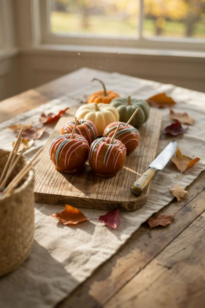 Caramel Apples with Pink or Blue Drizzle