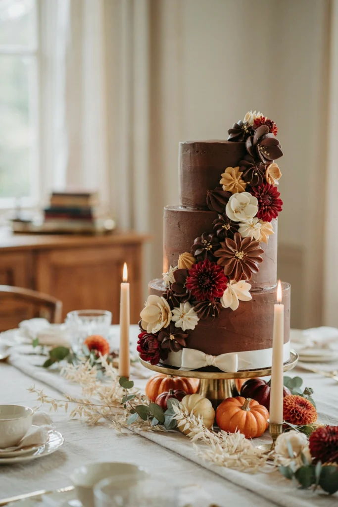 Elegant Autumn Floral Baby Shower Cake