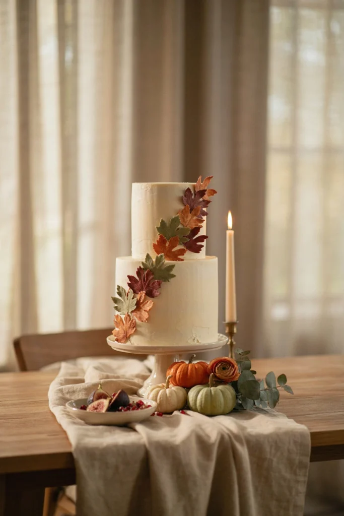 Elegant Autumn Leaves Baby Shower Cake