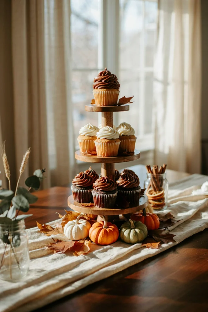 Fall Cupcake Tower Baby Shower Display