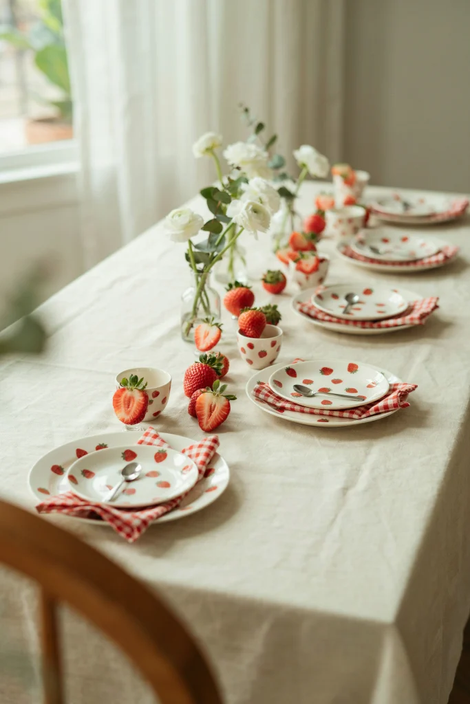 Full-Table Strawberry Tableware Spread