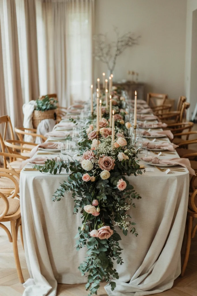 Garland-Wrapped Centerpiece with Blush Florals
