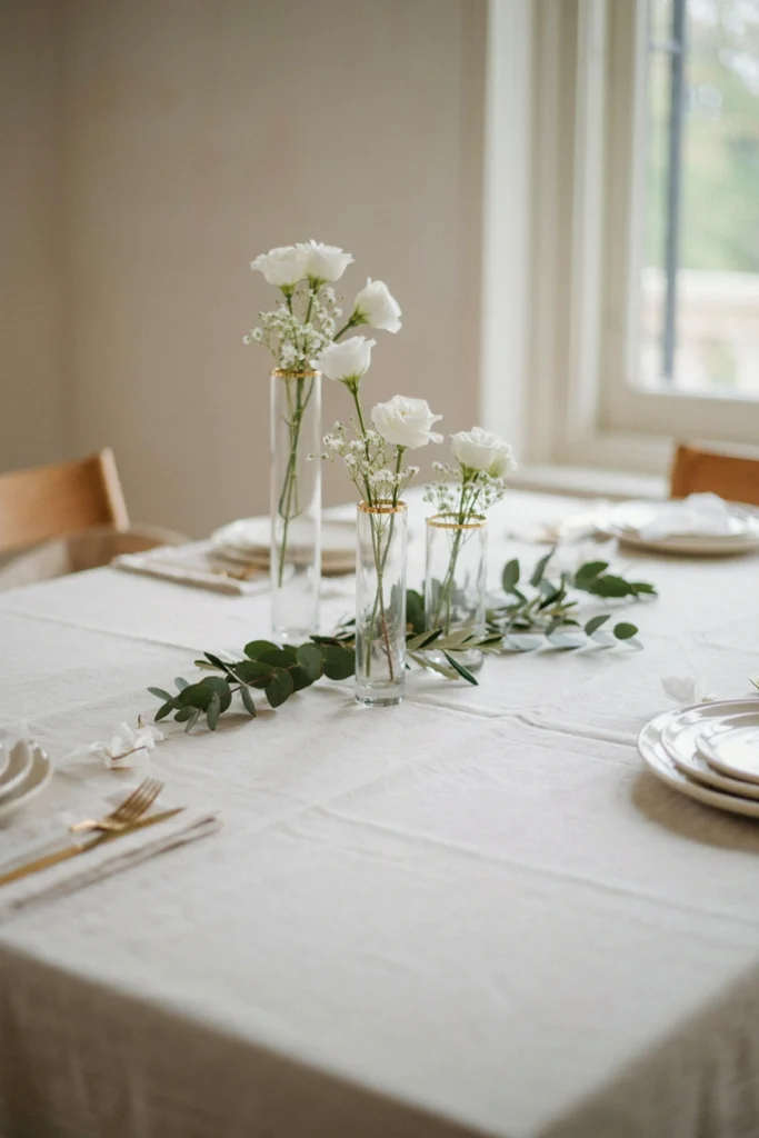 Minimalist White Flowers in Gold-Rimmed Vases