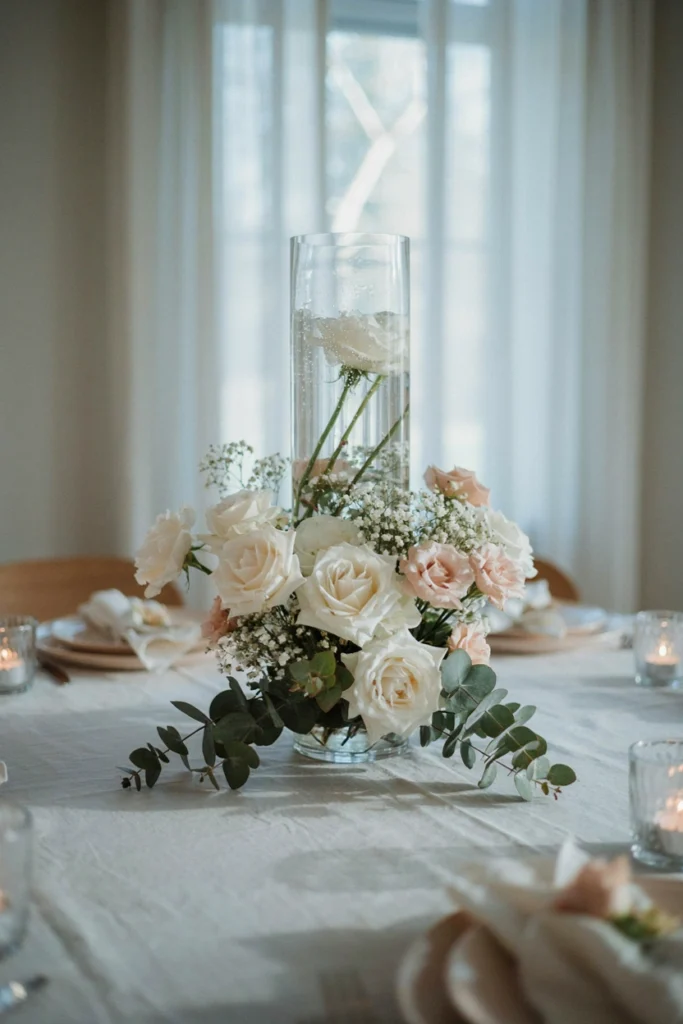 Overflowing White Roses with Blush Accents