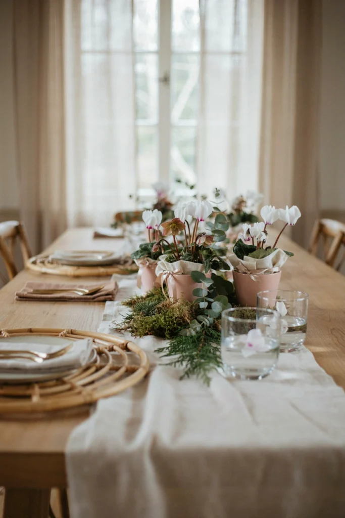 Potted Winter Plants as Living Centerpieces