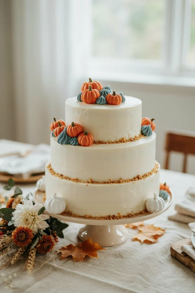 Simple Blue & Orange Pumpkin Baby Shower Cake