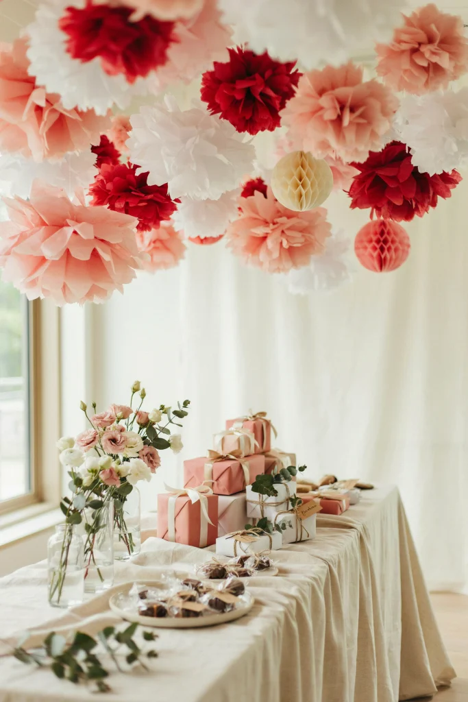 Hanging Pom-Pom and Honeycomb Wall